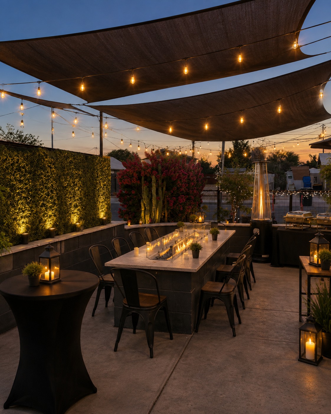 Mi Abuela Chandler patio glowing with string lights and event tables